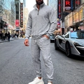Men's light grey textured knit tracksuit featuring quarter-zip sweatshirt and joggers - Light Gray
