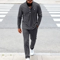 Ensemble homme gris foncé avec chemise Henley à manches longues et pantalon en maille gaufrée - S / Gris clair