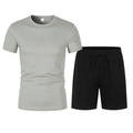 Ensemble de sport pour homme avec t-shirt en mesh gris clair et short noir à cordon de serrage - S / Haut Et Bas / Gris Clair + Noir