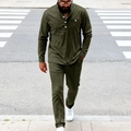 Ensemble pour homme avec chemise Henley à manches longues et pantalon vert olive - S / Vert Militaire