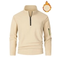 Men's quarter-zip fleece pullover with a sleeve pocket and stand collar in beige - S / Off White