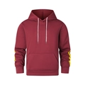 Détail d'un sweat à capuche bordeaux avec rayures jaunes sur manches et cordons blancs - S / Bordeaux