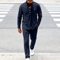 Ensemble homme deux pièces avec chemise Henley à manches longues et pantalon bleu marine - S / Bleu marine