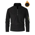 Men's autumn black half-zip fleece pullover with thermal stand collar and arm pocket - S / Black