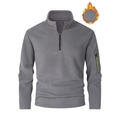 Men's quarter-zip fleece pullover with tactical arm pocket and warm thermal insulation - S / Gray