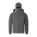 Detail of dark grey zip-up hoodie featuring an integrated face mask and metal zipper - S / Dark Gray