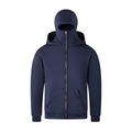 Détail d'un cardigan à capuche bleu foncé avec masque intégré et fermeture éclair en métal - S / Bleu marine