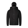 Detail of men's double-layered hoodie with integrated balaclava mask and full zip-up design - S / Black