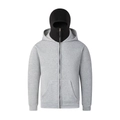 Detail of grey zip-up hoodie featuring an integrated black balaclava mask and pockets - S / Light Gray