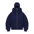Detail of navy blue hoodie featuring integrated balaclava mask and full-zip design - Navy Blue