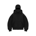 Detail of a heavy black hoodie featuring a built-in balaclava mask and full-zip design - Black