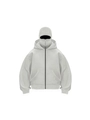 Men's oversized light gray balaclava hoodie with double-layer hood and full-zip design - White