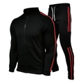 Chándal de hombre negro con rayas laterales rojas y chaqueta con cremallera para deporte - S / Top Y Pantalón / Negro+Rojo