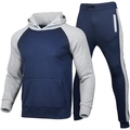 Navy and grey two-piece men's hooded tracksuit with drawstring hoodie and jogger pants - Navy and Light Gray