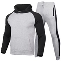 Men's two-piece tracksuit featuring grey raglan hoodie and jogging pants with side stripes - Light Gray with Black