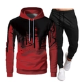 Men's slim fit tracksuit with red gradient graffiti hoodie and black joggers set - Burgundy