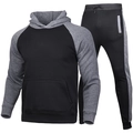 Tuta sportiva da uomo bicolore nero e grigio con felpa con cappuccio e pantaloni - Taglia S / Top e Pantaloni / Nero e Grigio Scuro