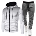 Men's hooded tracksuit with white gradient zip jacket and dark grey athletic pants - White + Dark Gray Pants