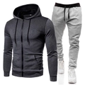 Detail of grey men's tracksuit with hooded zip-up jacket and gradient dot print - S / Top And Bottom / Dark Gray + Light Gray Pants