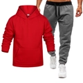 Détails du sweat à capuche rouge avec poche et du pantalon de jogging gris à taille réglable - M / Sweat Rouge/Pantalon Gris Foncé (8)