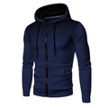 Men's navy blue zip-up hoodie with black gradient dot pattern and drawstring hood - Dark Blue