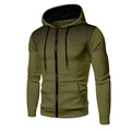 Men's slim fit olive green hoodie jacket with black gradient dots and zipper closure - Army Green