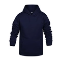 Dettaglio della felpa con cappuccio, tasca a marsupio e polsini a costine in blu scuro - Blu navy