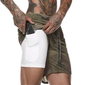 Détail du legging intérieur avec poche latérale pour téléphone sur short camouflage - Camo Vert Armée