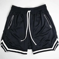 Men's breathable mesh athletic shorts in black with white drawstrings and side zip pockets - Black
