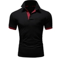 Slim fit black men's short sleeve polo shirt with contrasting red collar and cuff accents - Black(Red Trim)