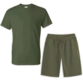 Herren Sommer-Set aus Baumwolle mit T-Shirt und Shorts in Armeegrün für Sport und Freizeit - S / Armeegrün