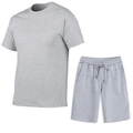 Lässiges hellgraues Kurzarm-T-Shirt und Shorts Sommer-Sportset aus Baumwolle für Herren - S / Hellgrau