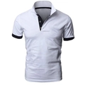 Slim fit white polo shirt for men with black contrast collar and button placket - White (Black Trim)