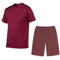 Zweiteiliges sportliches Freizeit-Set aus weinroter Baumwolle mit T-Shirt und Shorts - S / Burgunderrot