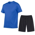 Minimalistisches Sommer-Set mit königsblauem Baumwoll-T-Shirt und schwarzen Kordelzug-Shorts - S / Königsblau