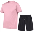 Rosa Baumwoll-T-Shirt und schwarze Kordelzug-Shorts Set für sommerliche Freizeit - S / Rosa