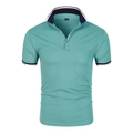Polo homme vert clair en coton avec col et bords de manches rayés bleu marine et blanc - M / Vert clair