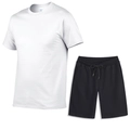 Detail von weißem Baumwoll-T-Shirt und schwarzen Kordelzug-Shorts für Freizeit - M / Weiß