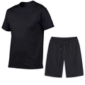 Herren Freizeit-Set aus schwarzer Baumwolle mit Kurzarm-T-Shirt und Kordelzug-Shorts - S / Schwarz
