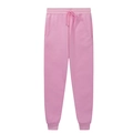 Detailed view of pink fleece joggers featuring drawstring waist and ribbed cuffs - Pink