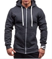 Detail shot of men's dark grey zip-up hoodie featuring white drawstrings and ribbed cuffs - S / Tops / Dark Gray