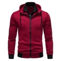 Veste à capuche slim bordeaux pour homme avec contrastes noirs et fermeture éclair complète - M / Rouge