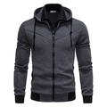 Veste à capuche ajustée pour homme avec double col contrasté et détails zippés en métal - M / Gris foncé