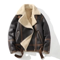 Mens vintage brown faux leather aviator jacket with thick warm sherpa lining and lapels - M / Dark Brown