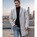 Men's slim fit wool blend overcoat in light grey with notch lapel and single-breasted design - S / Tops / Gray