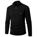 Détail d'un pull noir en maille côtelée avec col montant zippé et finitions dorées - M / Noir