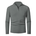 Slim fit grey quarter-zip knit sweater for men with textured vertical stripe pattern - M / Tops / Dark Gray