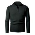 Slim fit black men's half-zip knit sweater with stand collar and textured wave pattern - M / Tops / Black