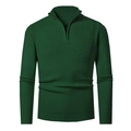 Slim fit dark green knit sweater with vertical texture and quarter zip stand collar - M / Tops / Army Green
