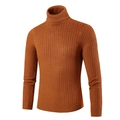 Men's caramel turtleneck knit sweater featuring classic cable knit and ribbed trim - M / Caramel color
